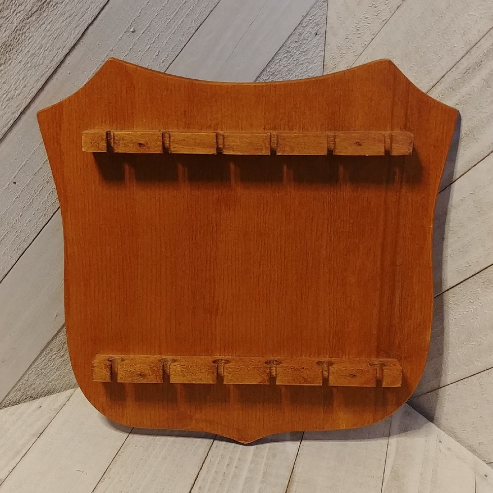 Vintage Collector Spoon Holder Display Sheild Shape Wood Made In Canada